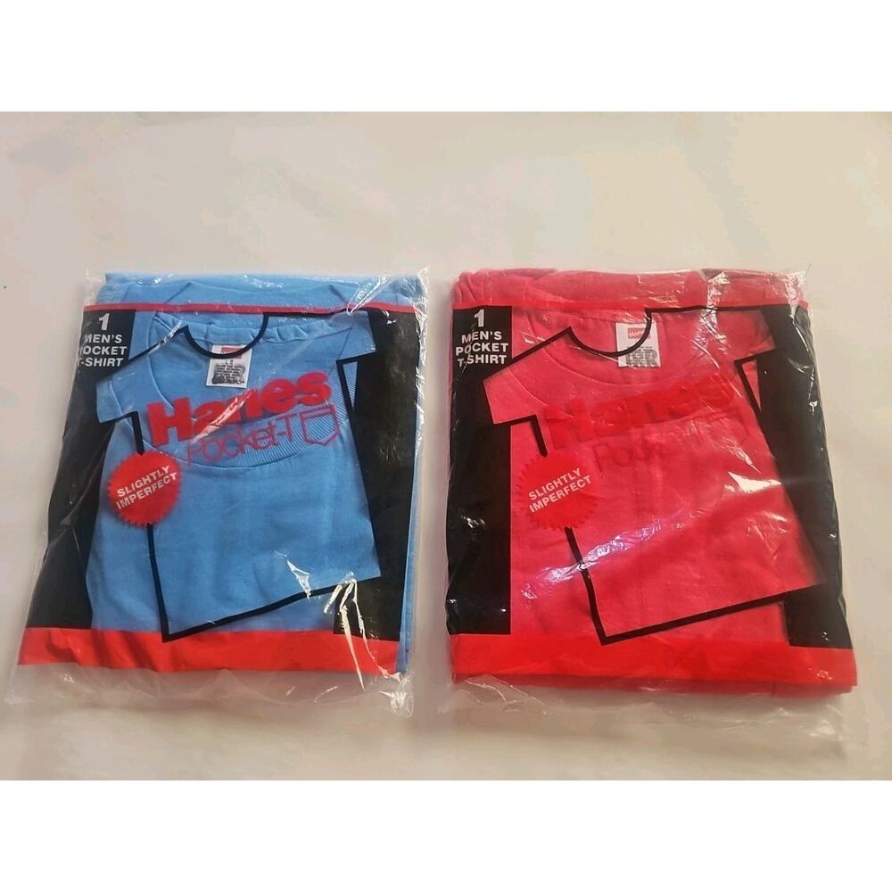 Vtg 1987 Hane Pocket-T Men's Tee Shirt Red- & B Slightly Imperfect Size L Sealed